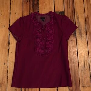 J. Crew Magenta Ruffle Front Short Sleeve Top